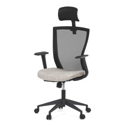 Autronic Kancelářská židle Kancelářská židle, černá MESH síťovina, tmavě béžová látka, houpací mechanismus, plastový kříž, kolečka pro tvrdé podlah (